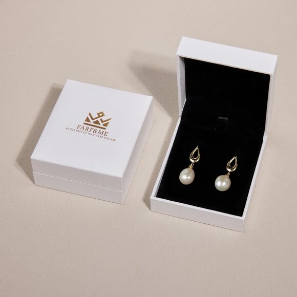 18K Gold Plated Freshwater Pearl Dangle Earrings for Women Wedding Gift - Picture 4 of 9